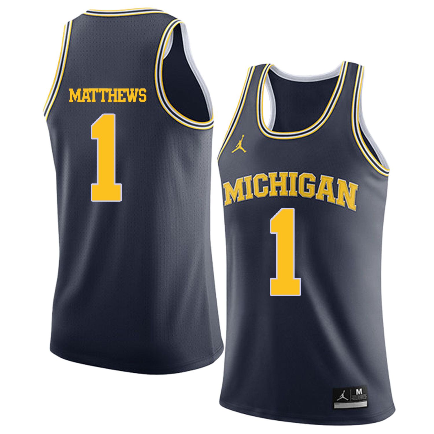 Men Jordan University of Michigan Basketball Navy 1 Matthews Customized NCAA Jerseys